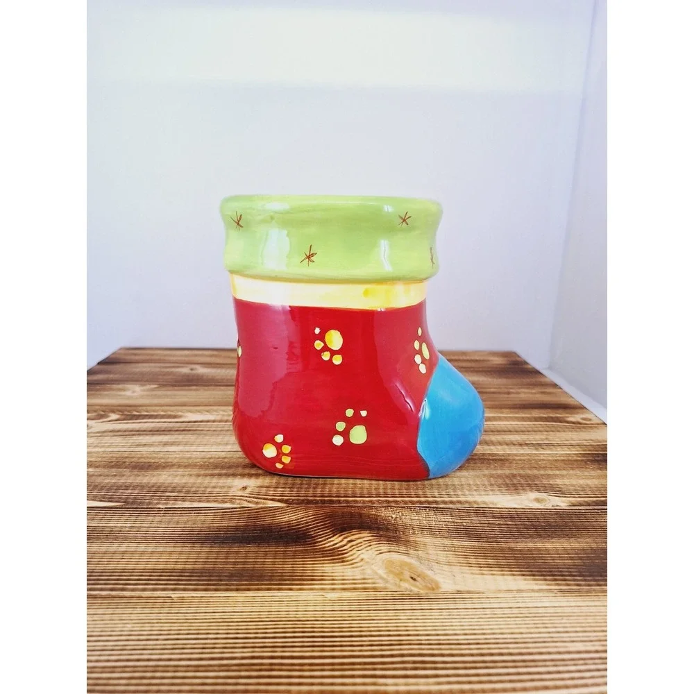 FOR YOUR Dog‎ Treats Ceramic Cookie Jar Vintage Stocking Christmas No Lid 